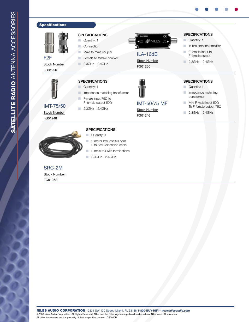 Sa tellite radio antenna accessories, Imt-75/50, Ila-16db | Src-2m, Imt-50/75 mf | Niles Audio SRK-1W User Manual | Page 3 / 3