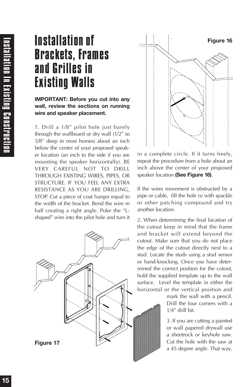 Ins talla tion in exis ting cons tr uc tion | Niles Audio PSW8 User Manual | Page 16 / 28