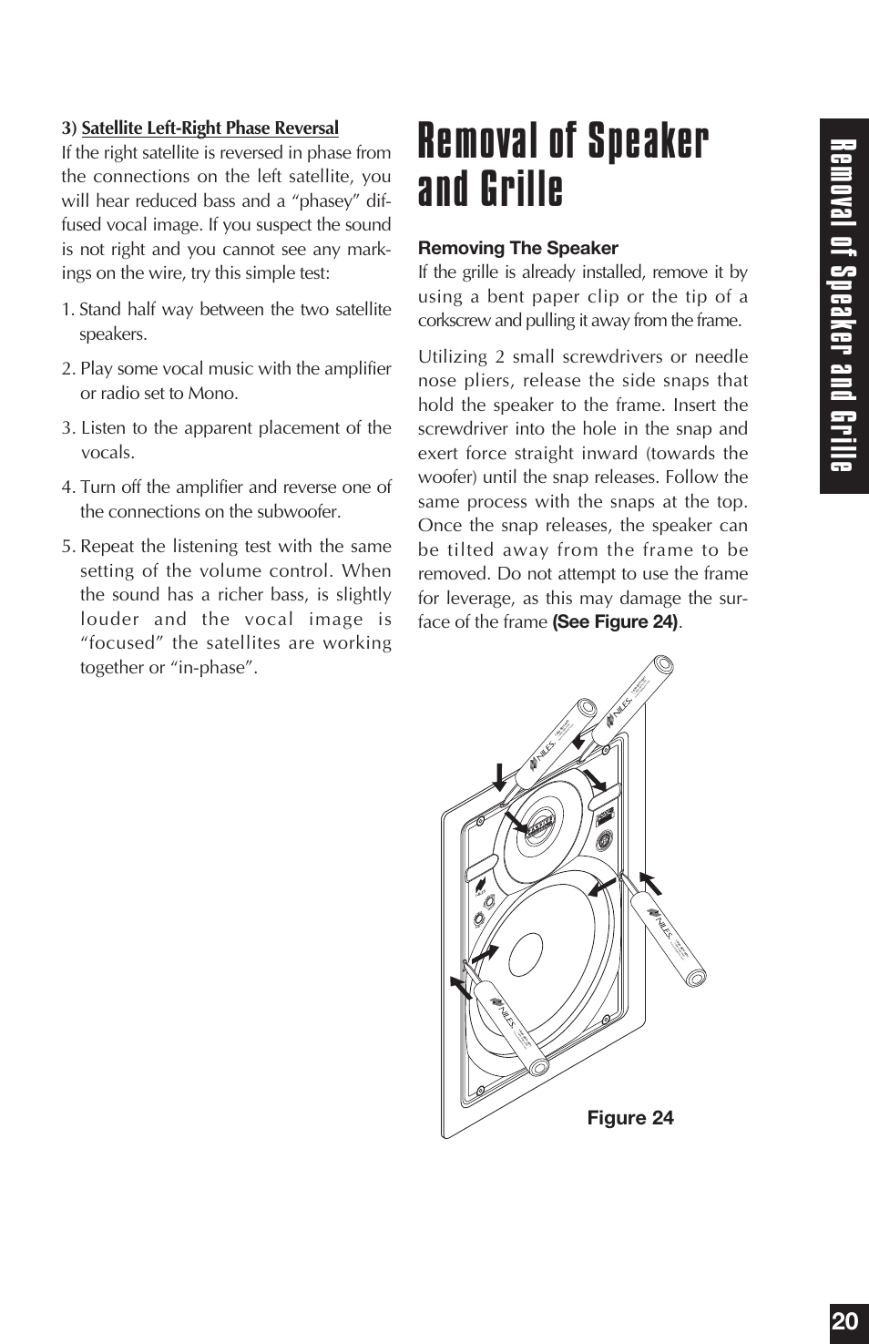 Removal of speaker and grille, Remo val o f speak er and grille, Figure 24 | Niles Audio PSW8 User Manual | Page 21 / 28