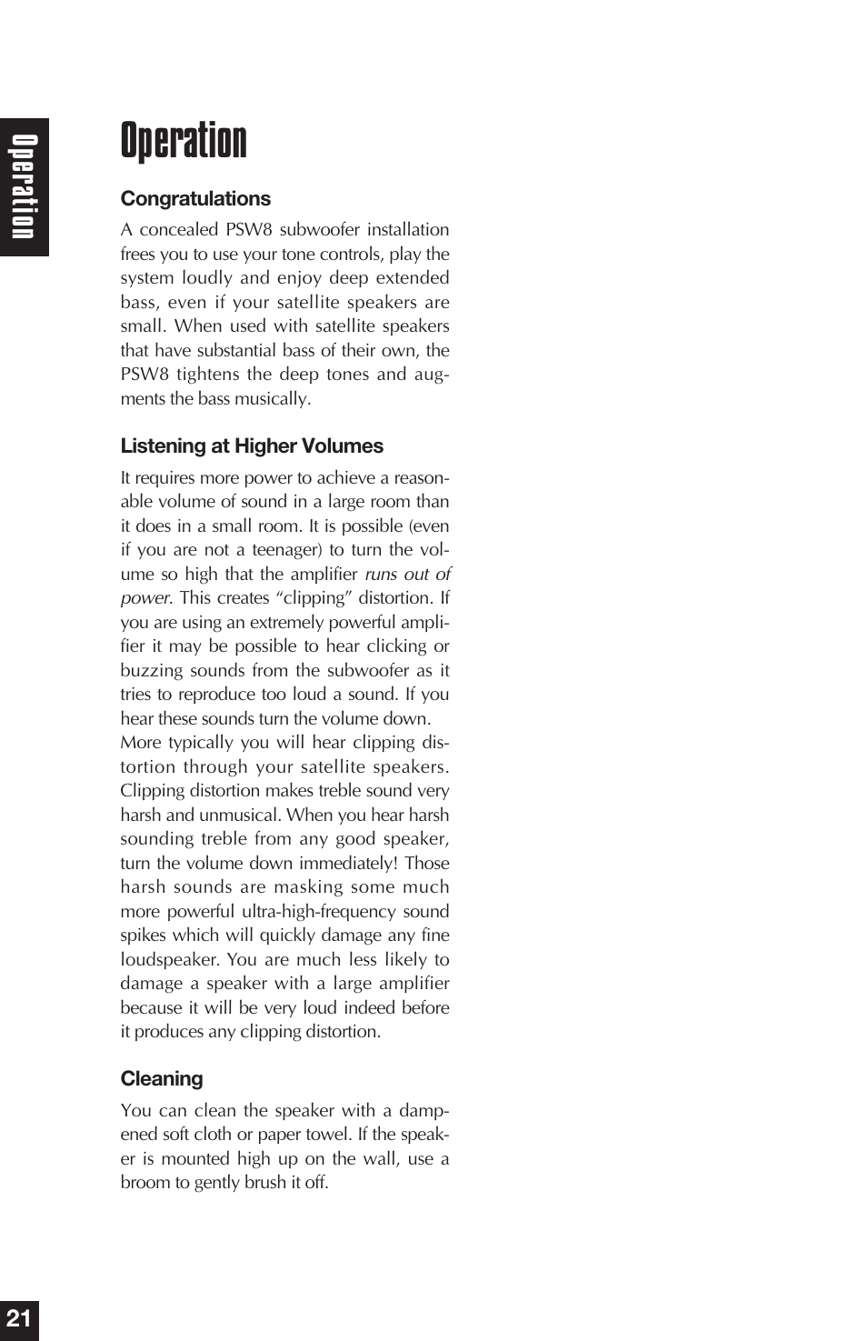 Operation, Oper ation | Niles Audio PSW8 User Manual | Page 22 / 28