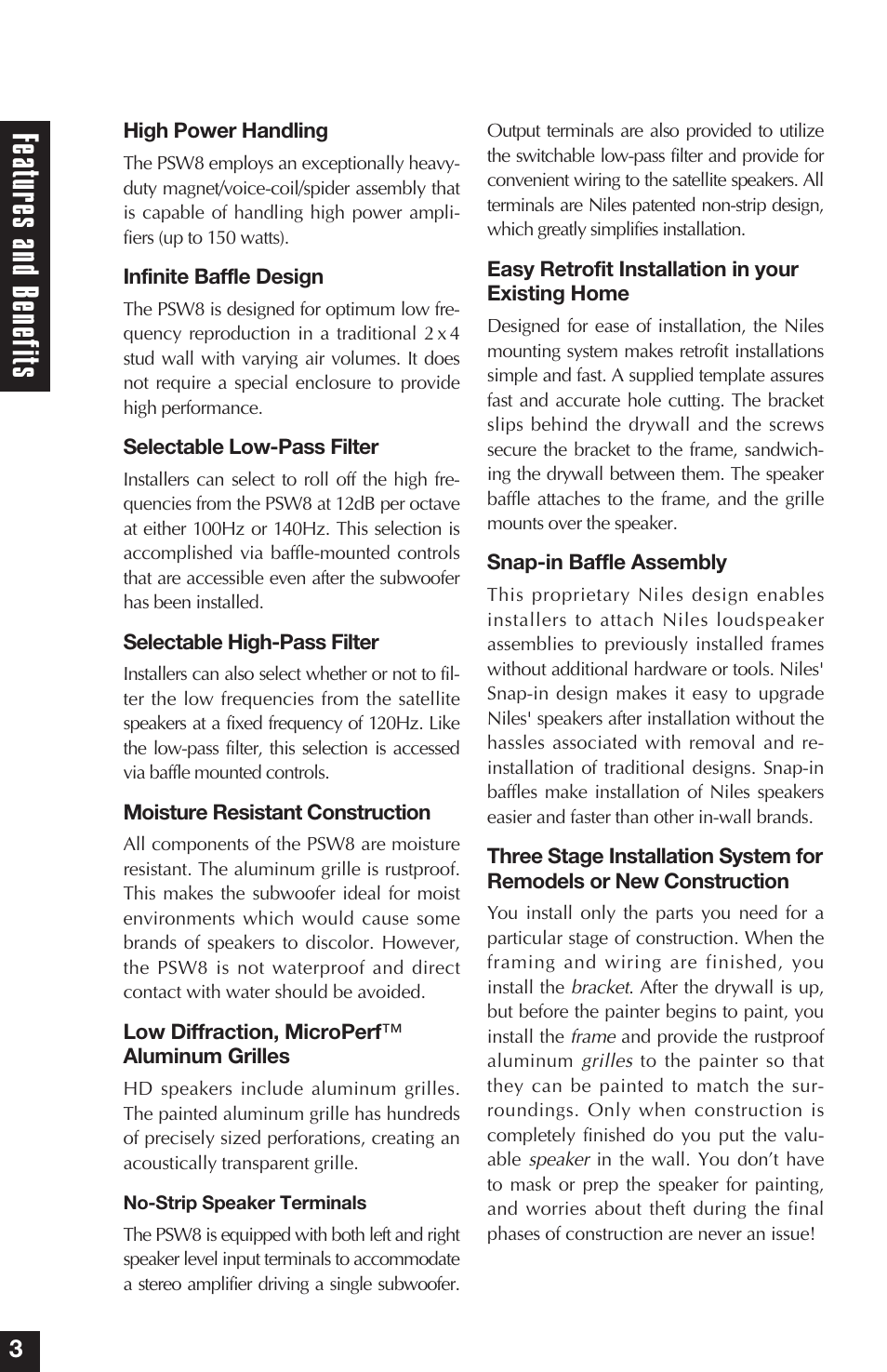 Fe atur es and bene fit s | Niles Audio PSW8 User Manual | Page 4 / 28