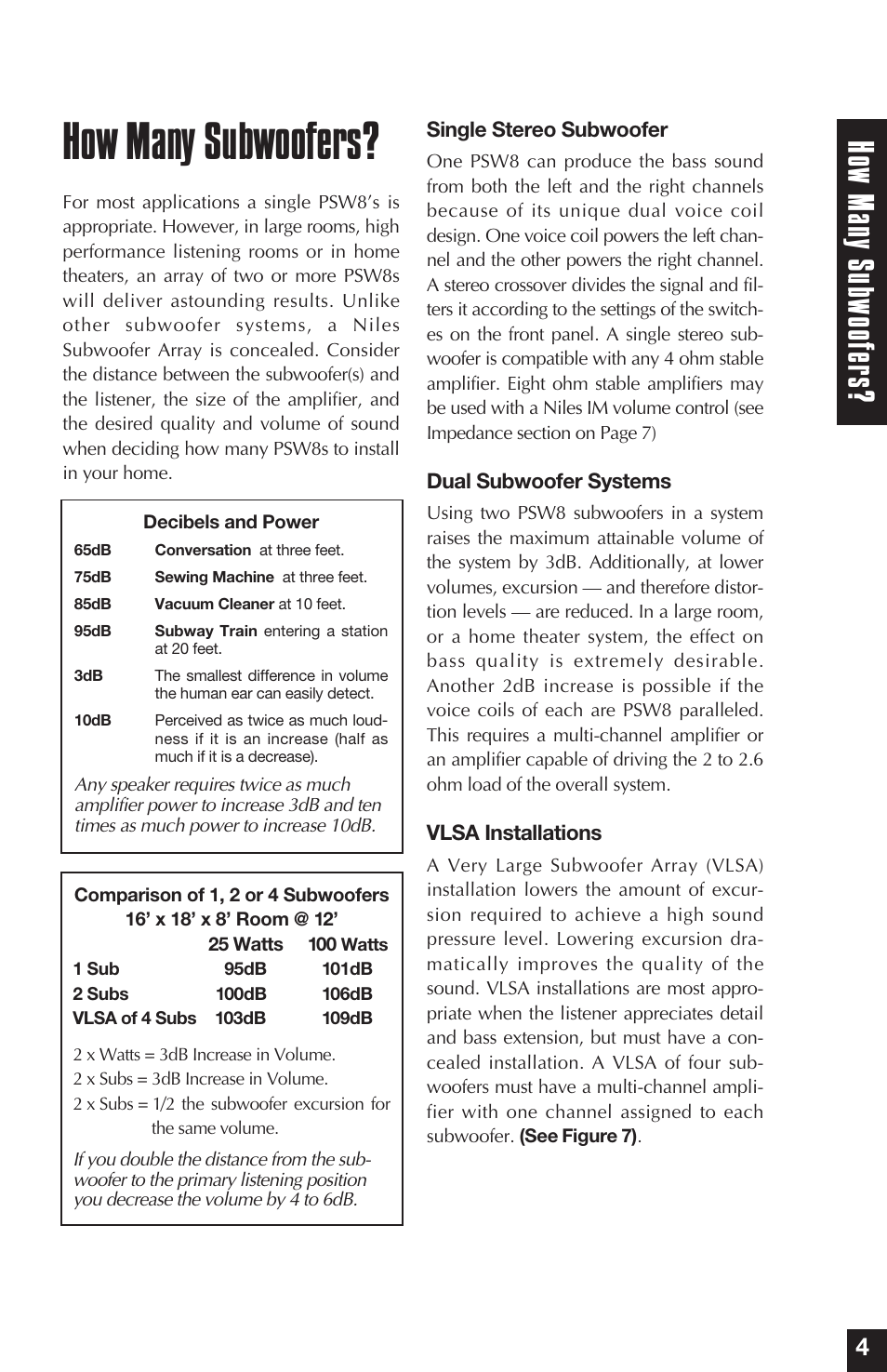 How many subwoofers, Ho w man y sub w oo fer s | Niles Audio PSW8 User Manual | Page 5 / 28