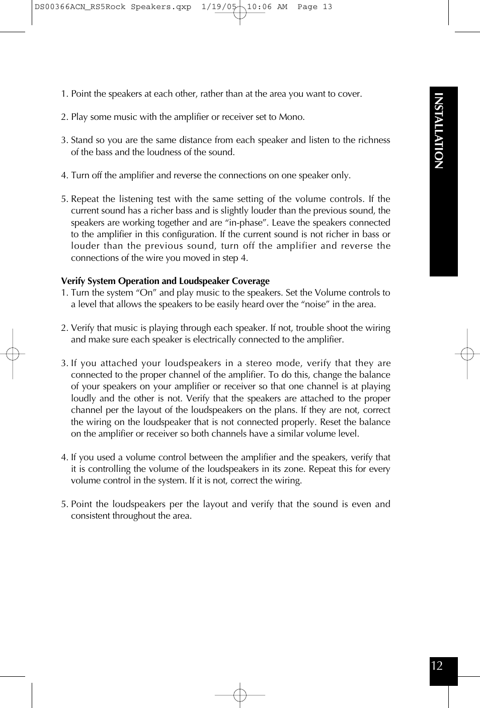 Ins tall a tion | Niles Audio RS5 User Manual | Page 13 / 24