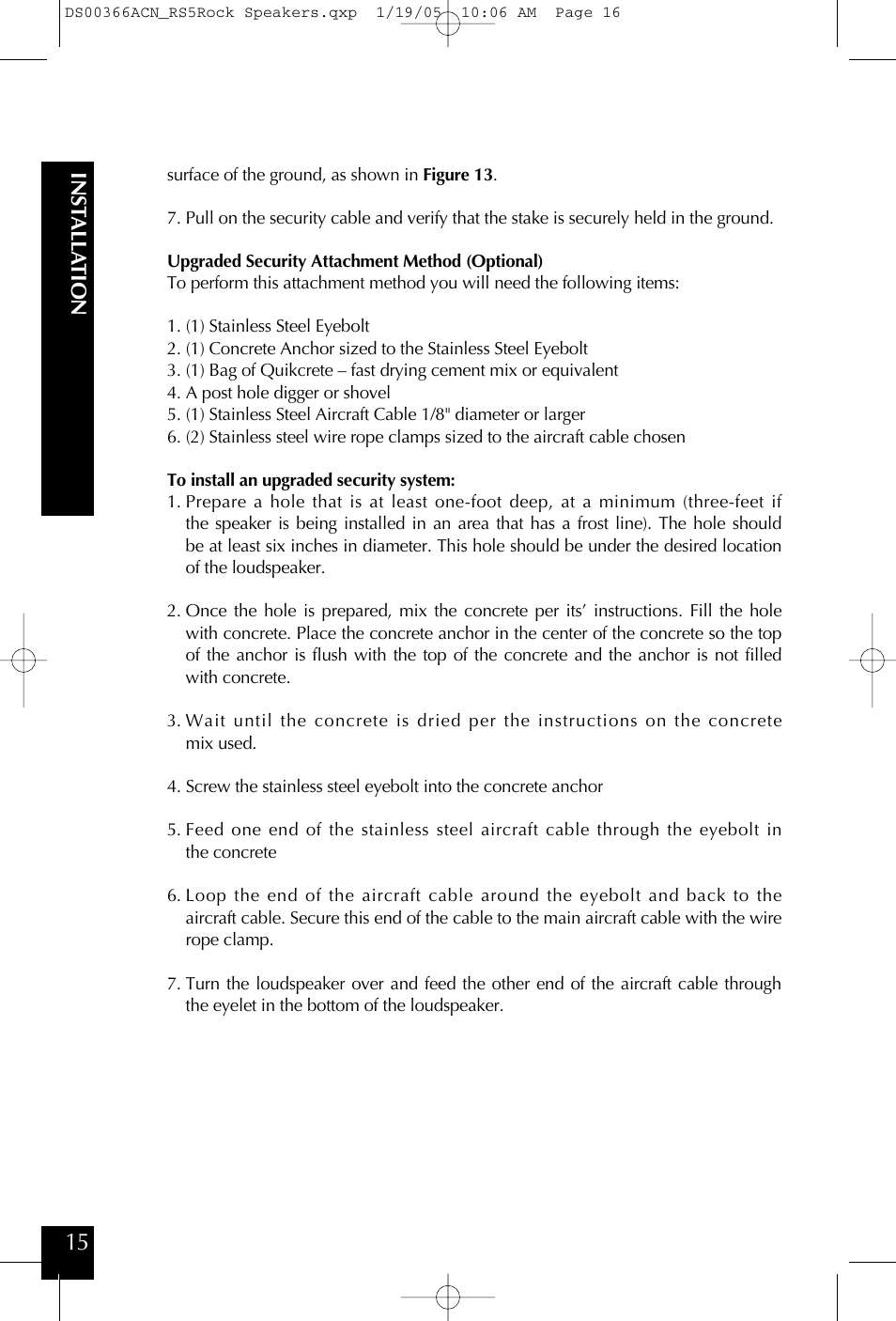 Ins tall a tion | Niles Audio RS5 User Manual | Page 16 / 24