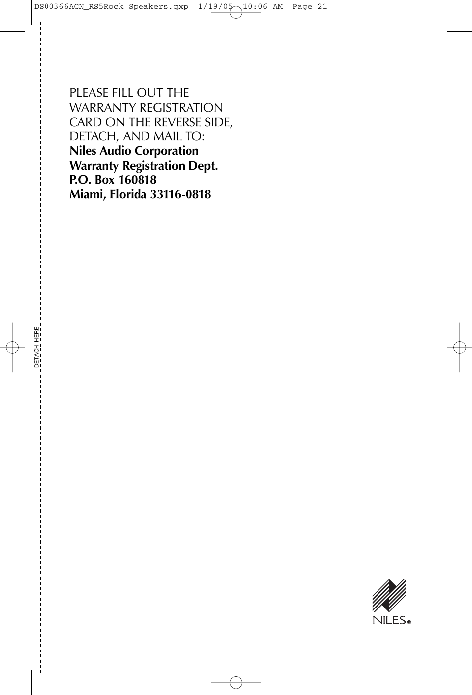 Niles Audio RS5 User Manual | Page 21 / 24