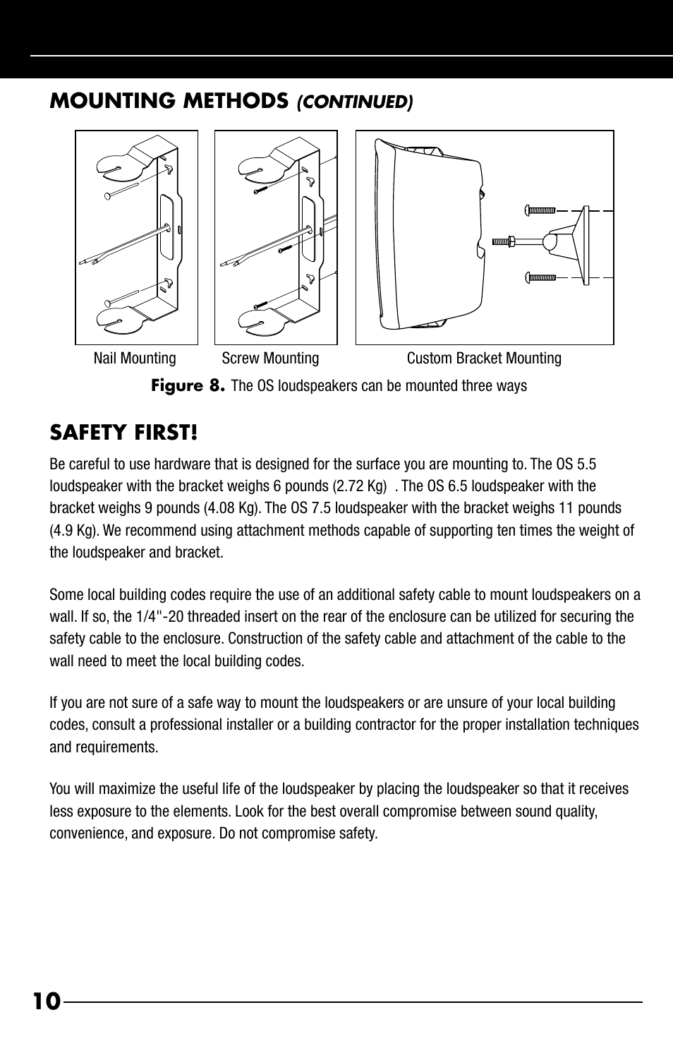 Safety first, Mounting methods | Niles Audio OS5.5 User Manual | Page 12 / 24