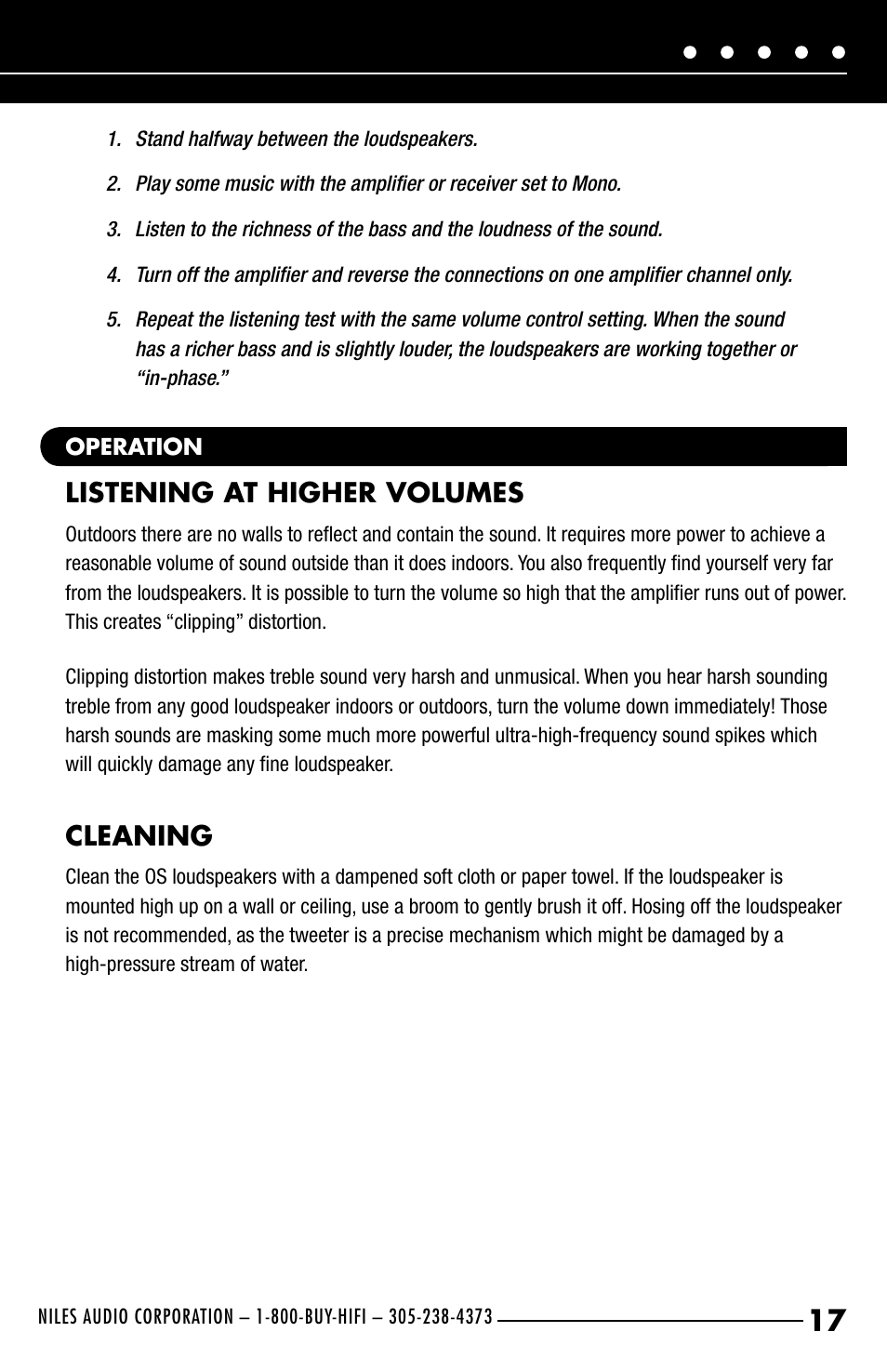 Listening at higher volumes, Cleaning | Niles Audio OS5.5 User Manual | Page 19 / 24