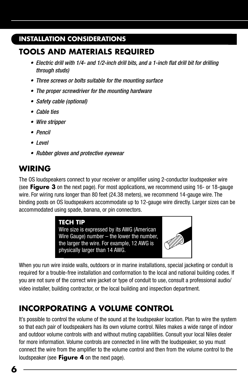 Tools and materials required, Wiring, Incorporating a volume control | Niles Audio OS5.5 User Manual | Page 8 / 24