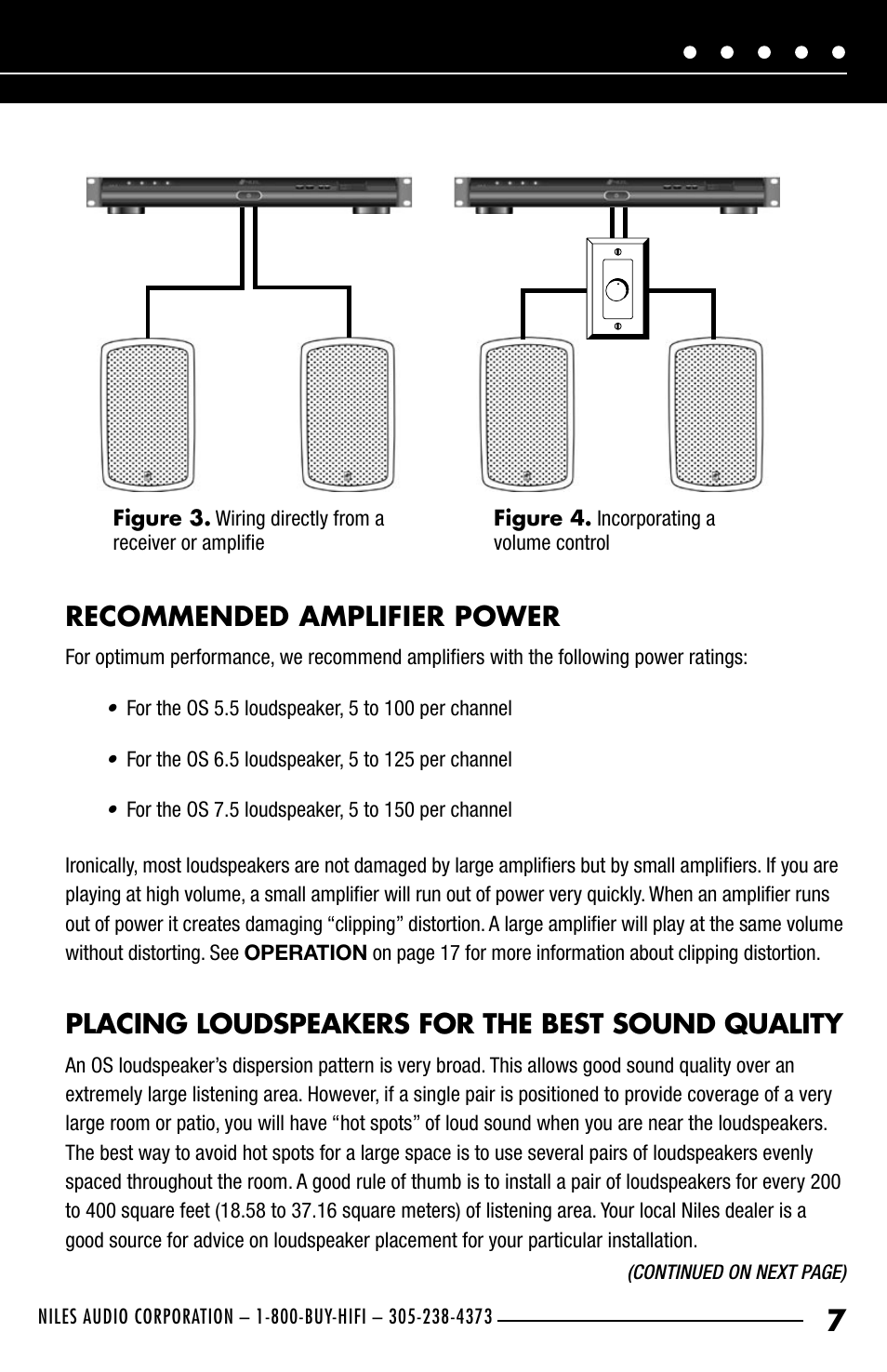 Recommended amplifier power, Placing loudspeakers for the best sound quality | Niles Audio OS5.5 User Manual | Page 9 / 24