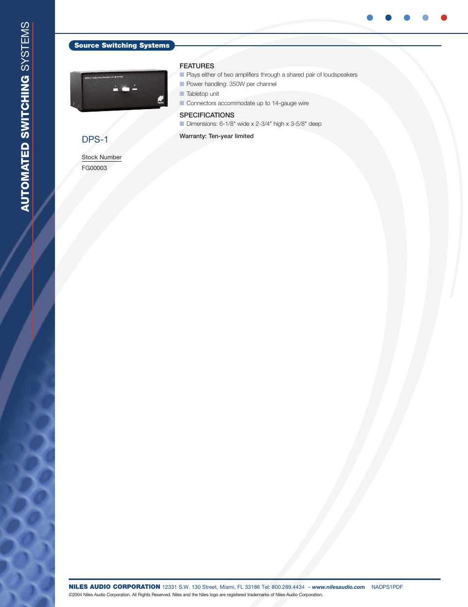 Automa ted switching systems, Dps-1 | Niles Audio Amplifier/Speaker A-B Selector DPS-1 User Manual | Page 2 / 2