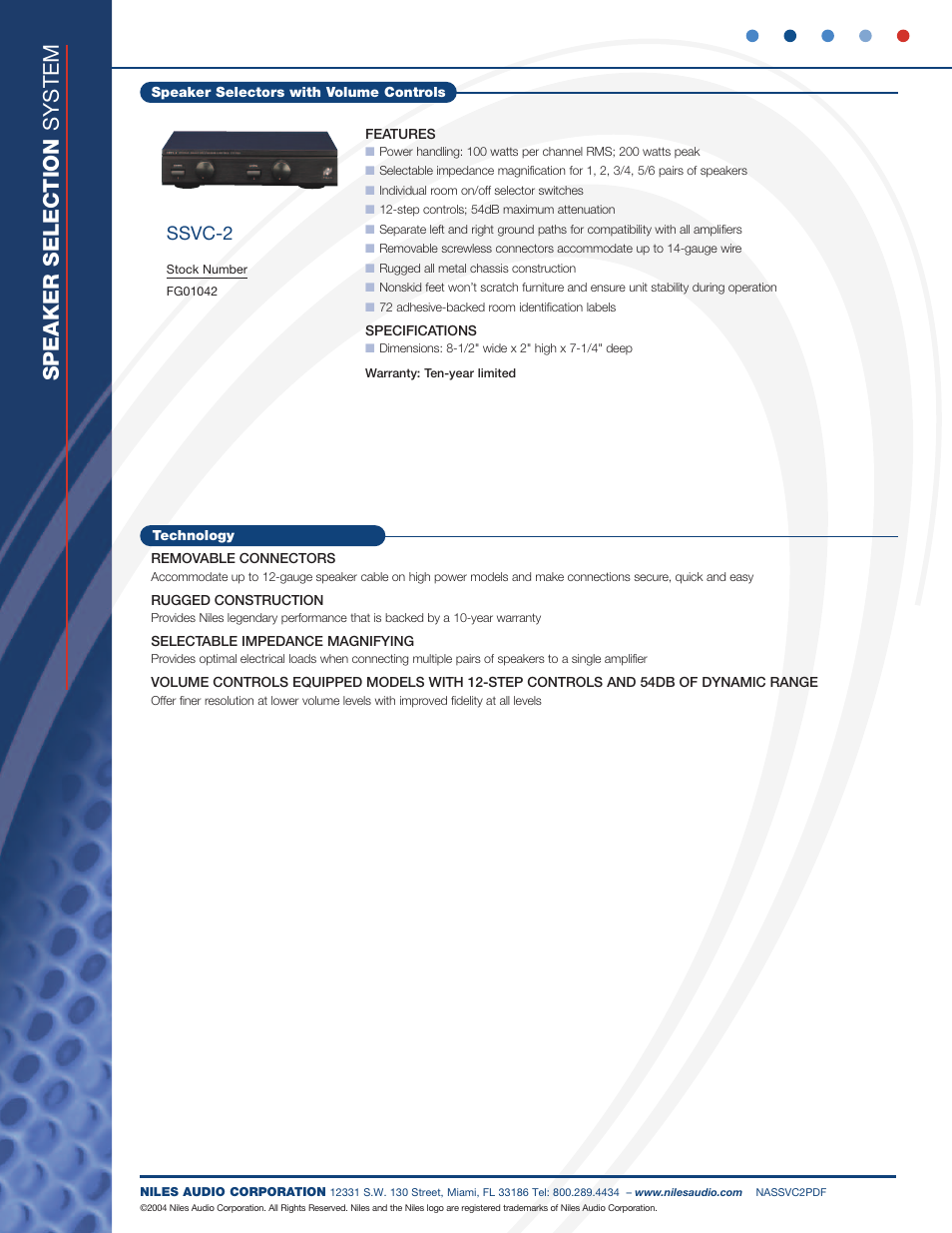 Speaker selection system, Ssvc-2 | Niles Audio SSVC-2 User Manual | Page 2 / 2