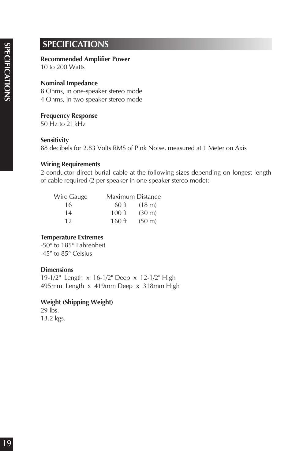 Specifications, Sp ec if ic at io n s | Niles Audio Niles RS8Si Sandstone User Manual | Page 20 / 24