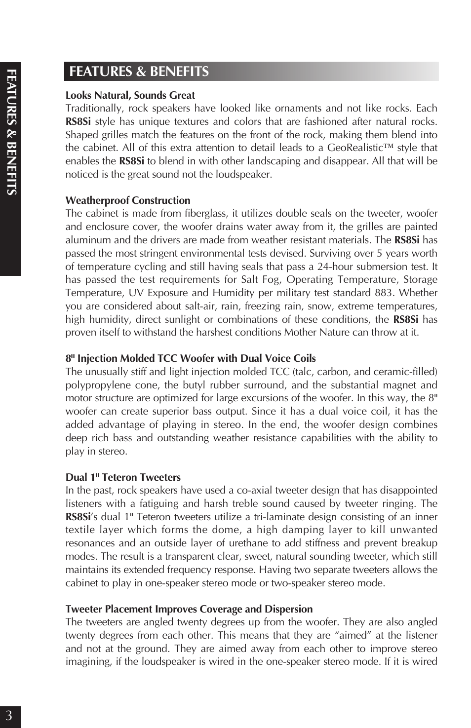 Features & benefits, Fe at u res & benefits | Niles Audio Niles RS8Si Sandstone User Manual | Page 4 / 24