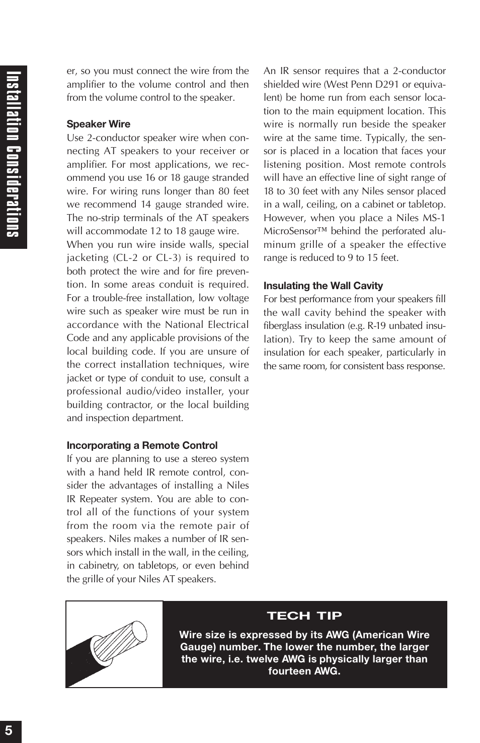 Ins talla tion consider ations | Niles Audio AT5 User Manual | Page 10 / 28