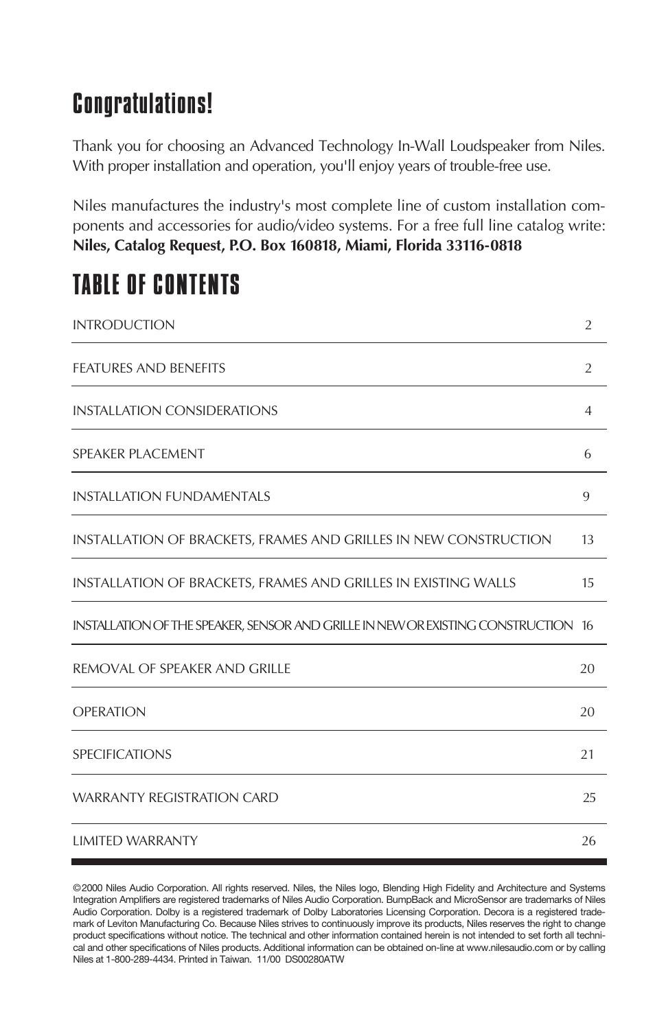 Niles Audio AT5 User Manual | Page 2 / 28