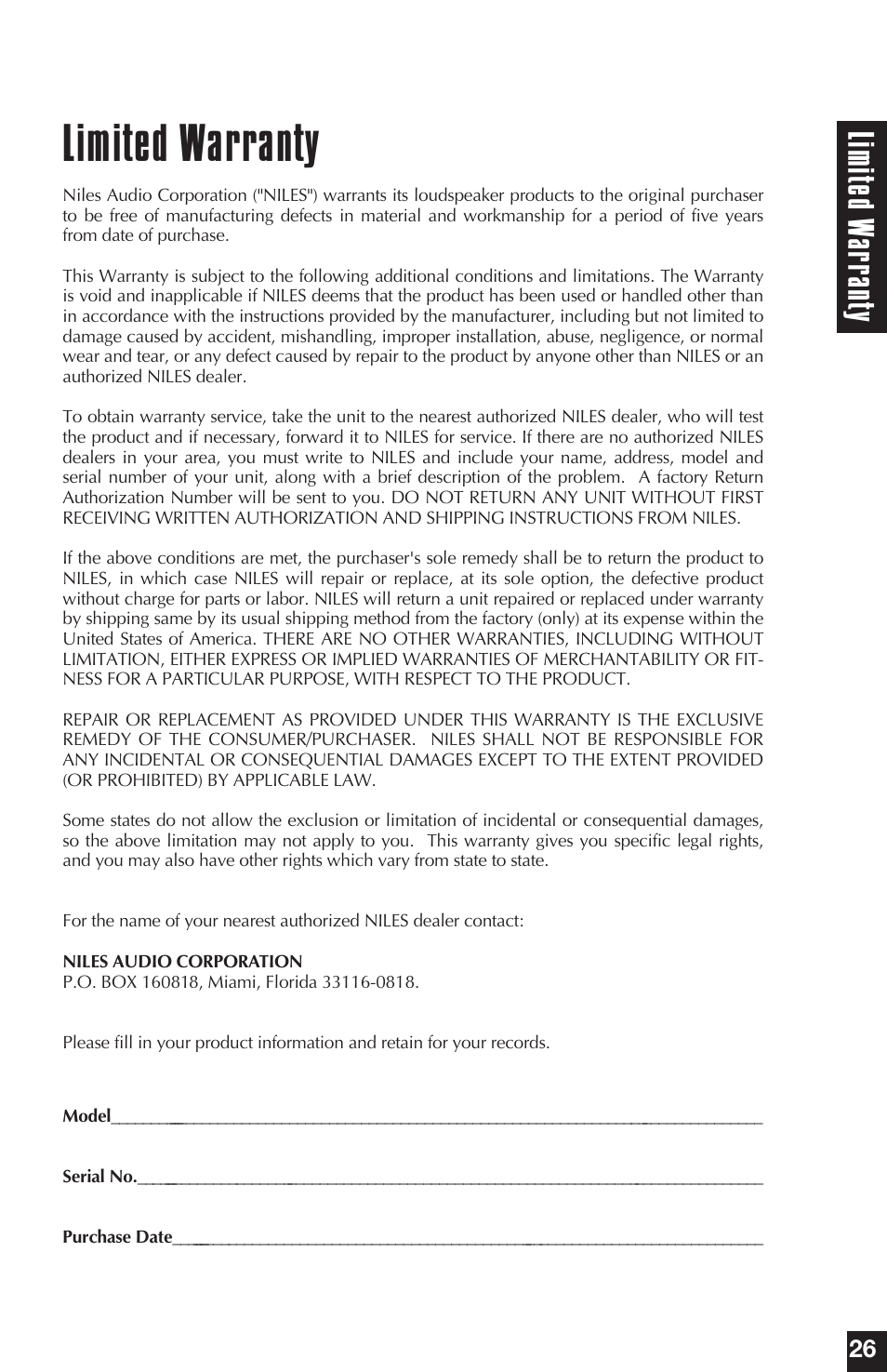 Limited warranty, Limit ed w arr an ty | Niles Audio AT5 User Manual | Page 3 / 28