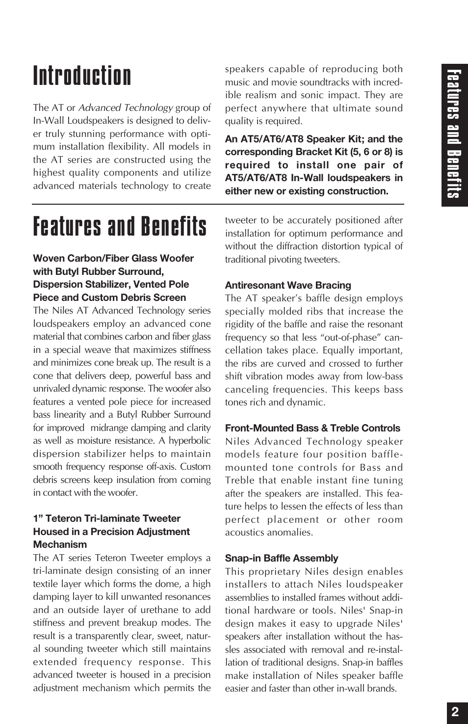 Features and benefits, Introduction, Fe atur es and bene fit s | Niles Audio AT5 User Manual | Page 5 / 28