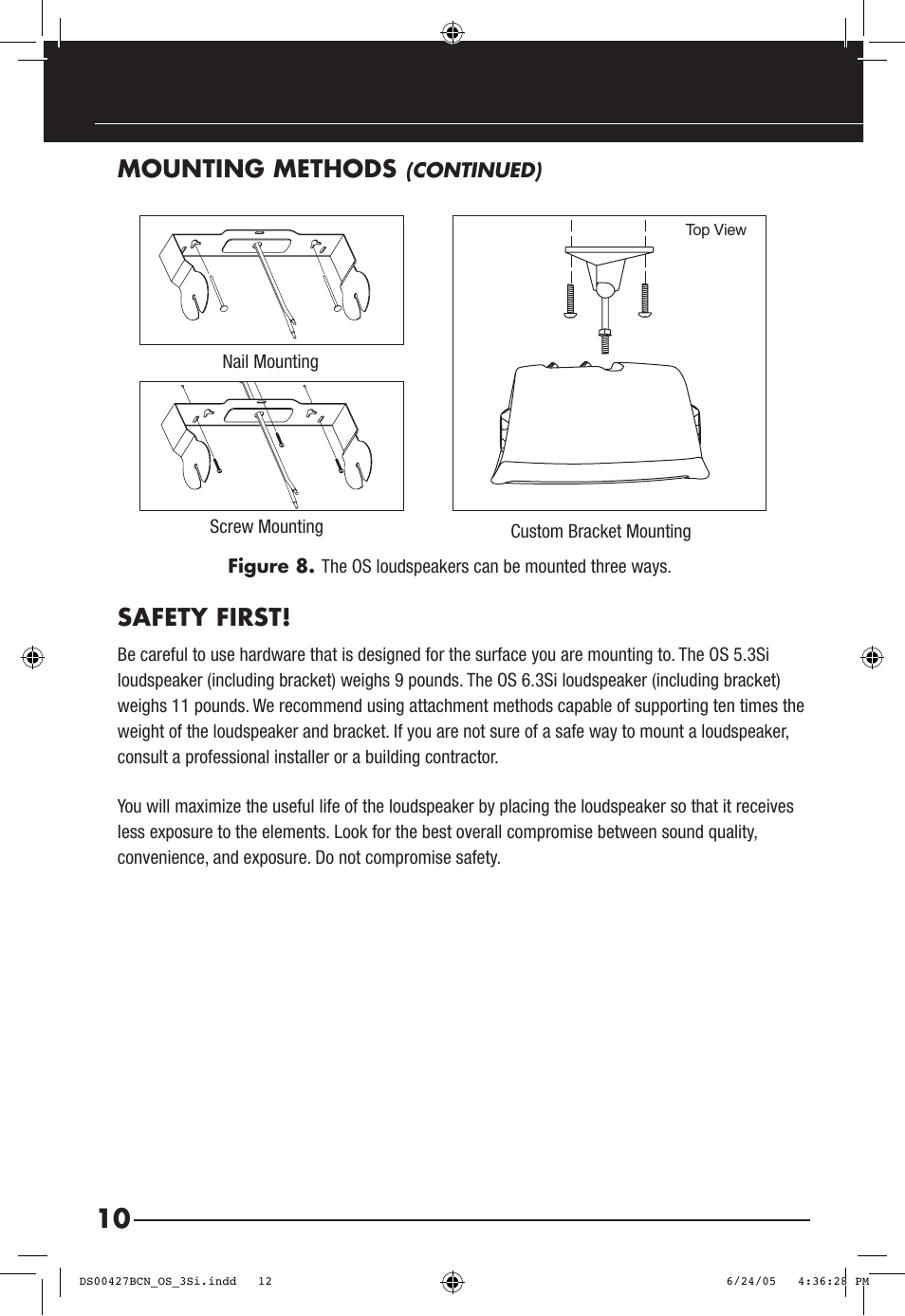 Mounting methods, Safety first | Niles Audio OS6.3Si User Manual | Page 12 / 24