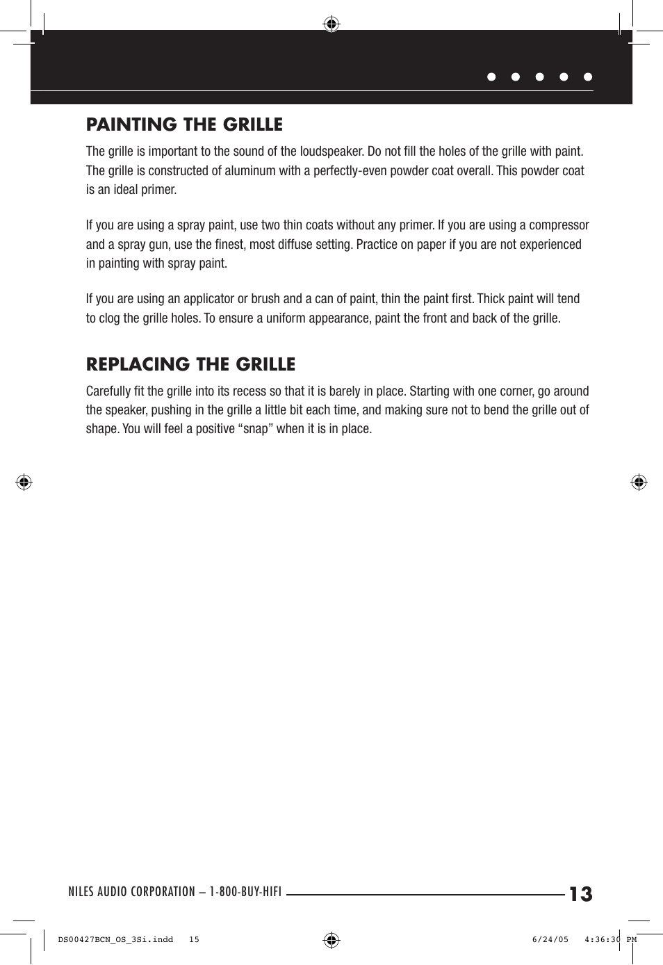 Painting the grille, Replacing the grille | Niles Audio OS6.3Si User Manual | Page 15 / 24