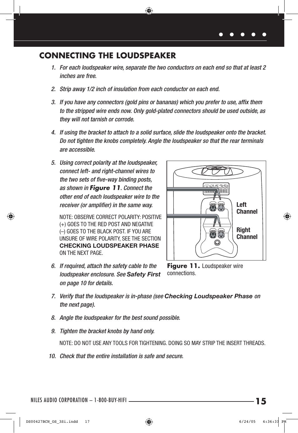 Connecting the loudspeaker | Niles Audio OS6.3Si User Manual | Page 17 / 24