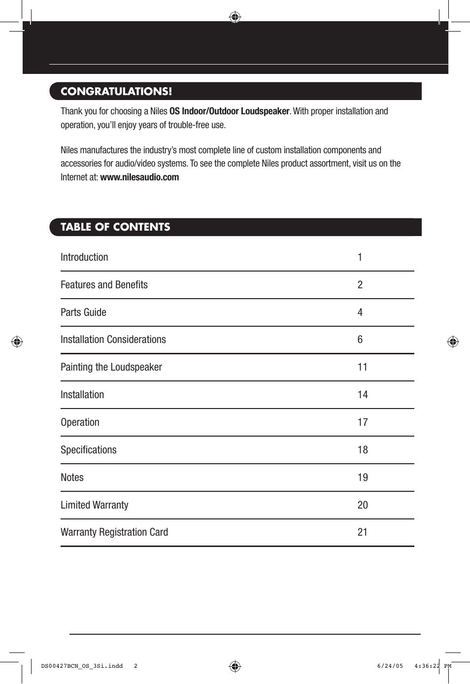 Niles Audio OS6.3Si User Manual | Page 2 / 24