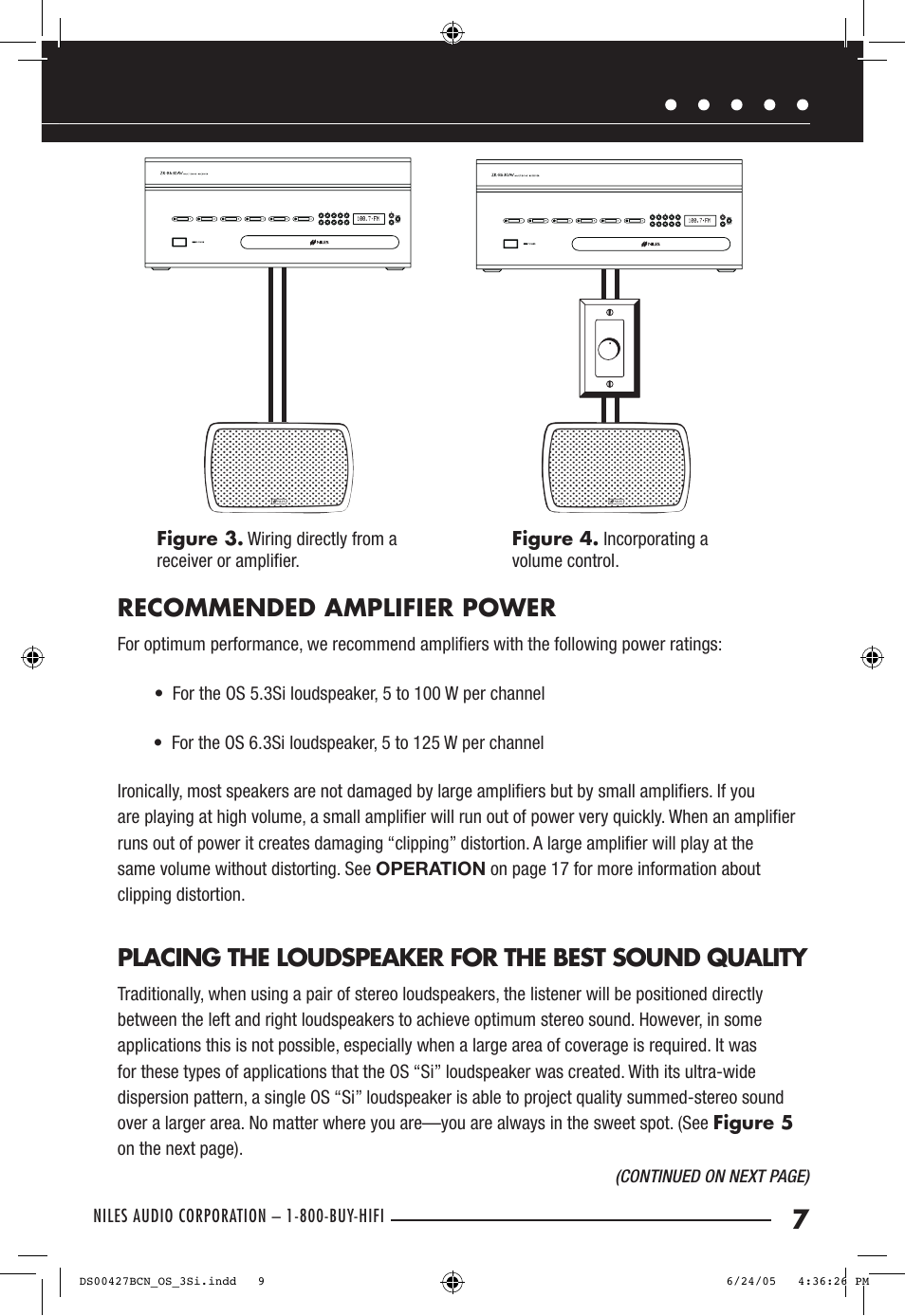 Recommended amplifier power, Placing the loudspeaker for the best sound quality | Niles Audio OS6.3Si User Manual | Page 9 / 24