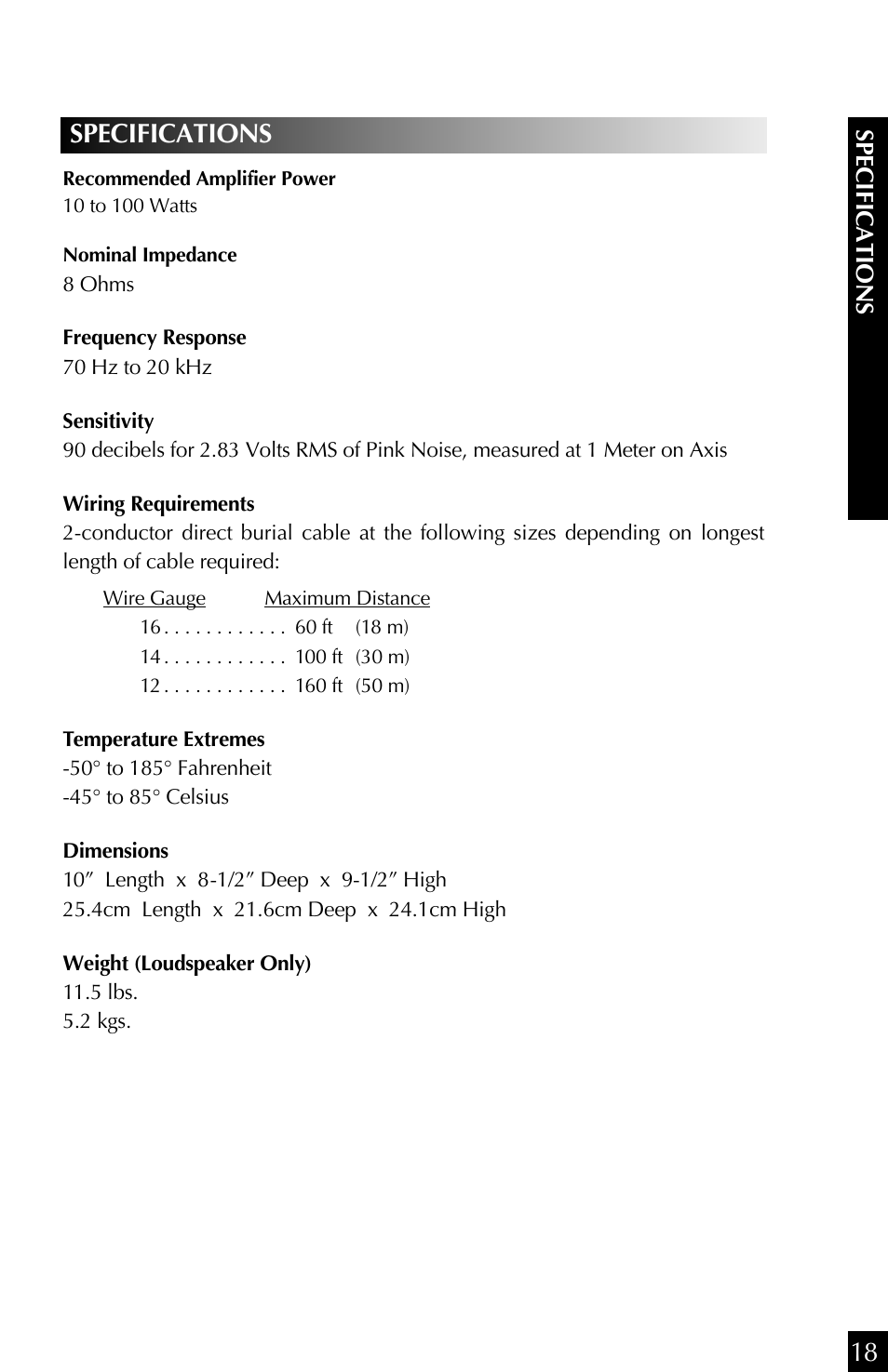 18 specifications | Niles Audio RS 5s User Manual | Page 19 / 20