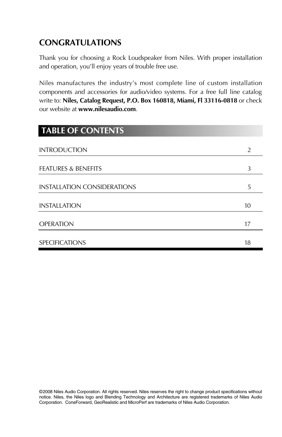 Niles Audio RS 5s User Manual | Page 2 / 20