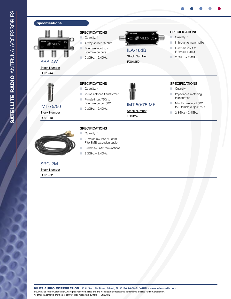 Sa tellite radio antenna accessories, Srs-4w, Imt-75/50 | Ila-16db, Imt-50/75 mf, Src-2m | Niles Audio TODDLER BED 8833 User Manual | Page 3 / 3