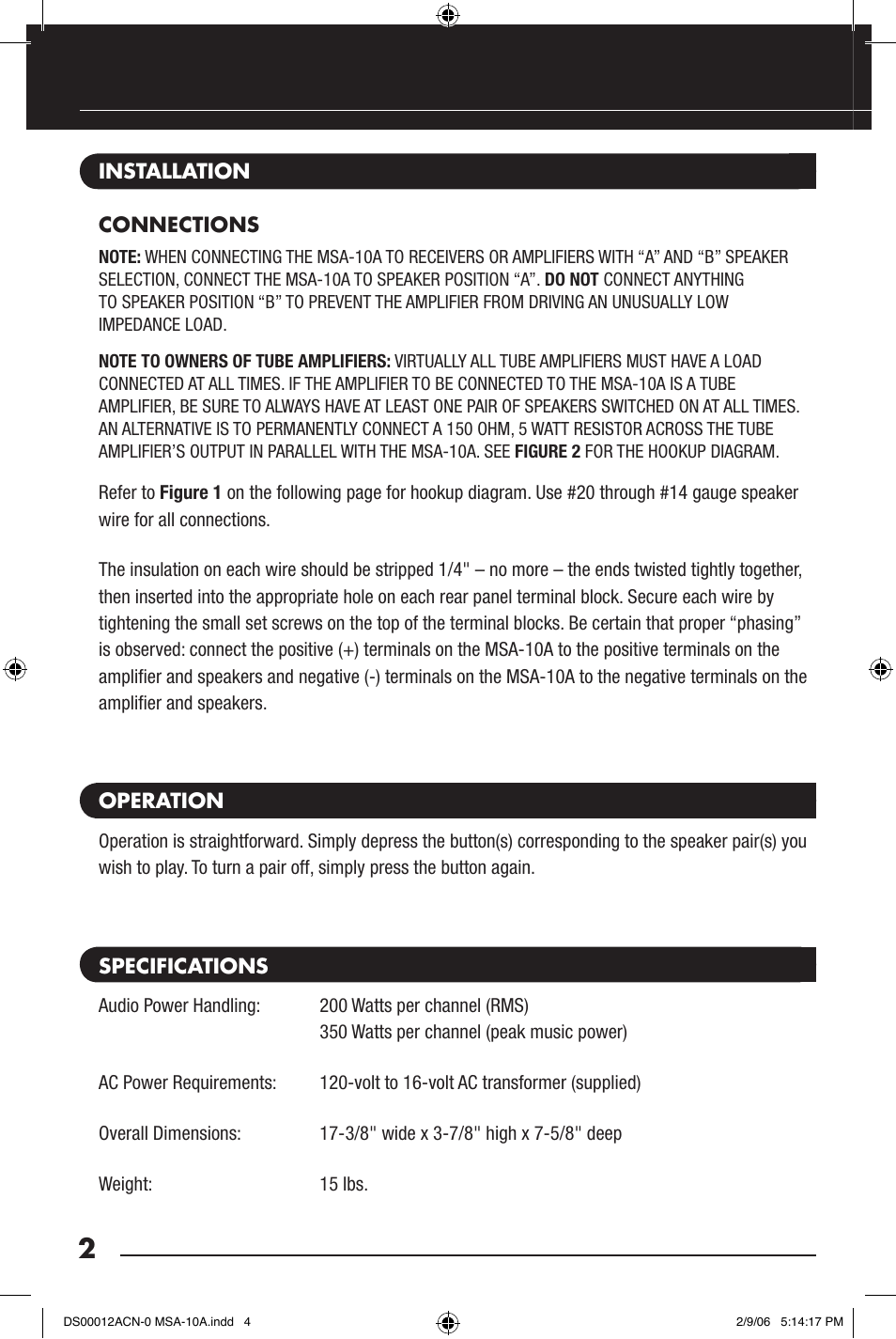 Niles Audio MSA-10A User Manual | Page 4 / 8