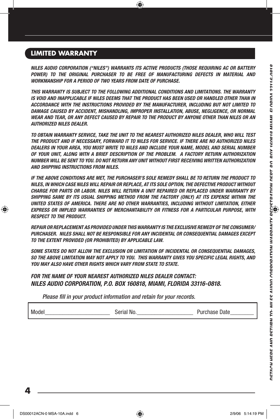 Niles Audio MSA-10A User Manual | Page 6 / 8