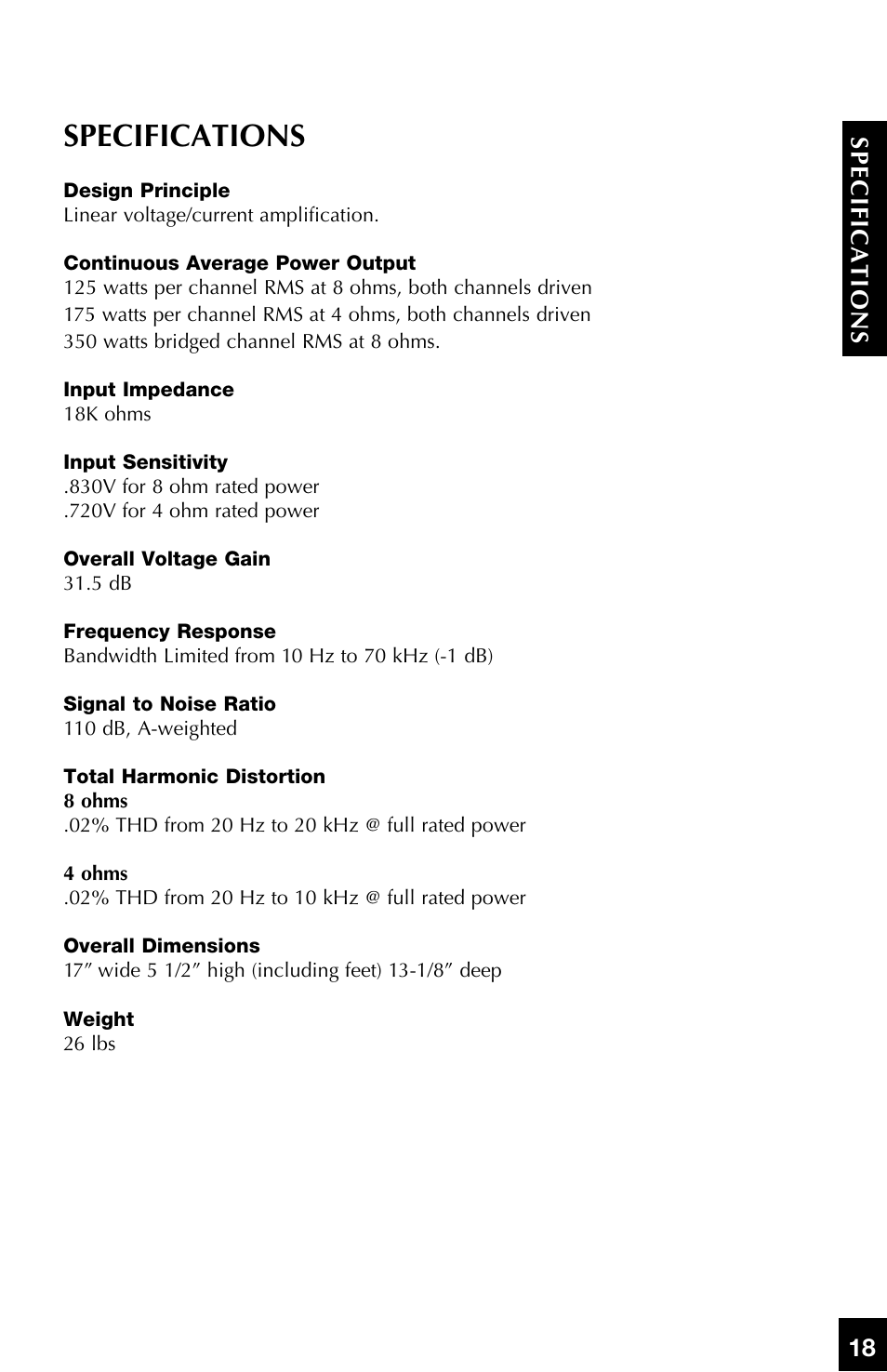 Specifications | Niles Audio SI-2125 User Manual | Page 19 / 20