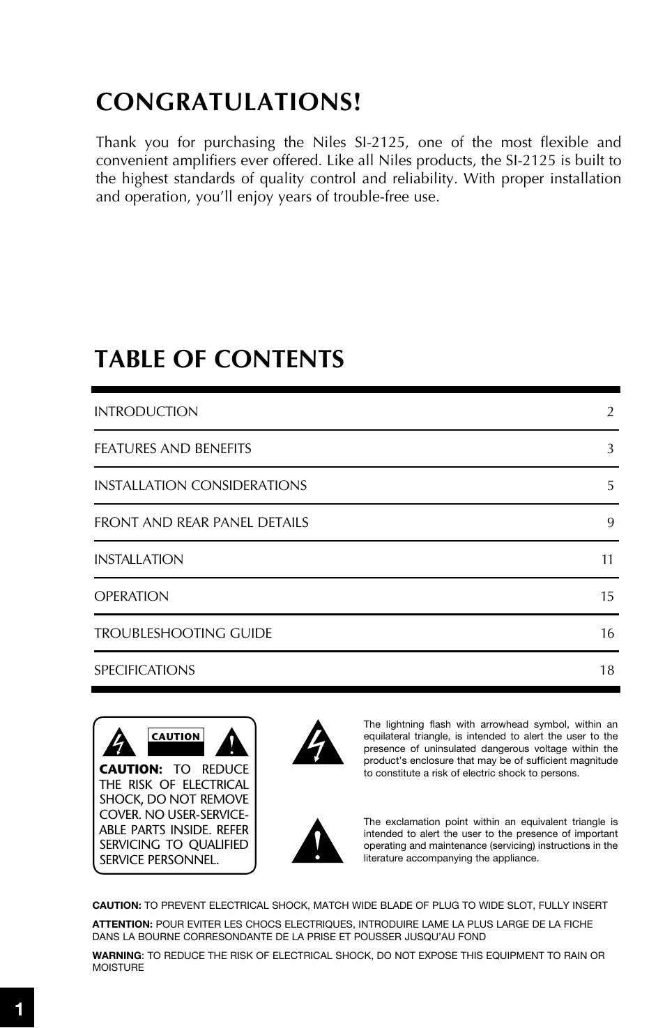 Niles Audio SI-2125 User Manual | Page 2 / 20