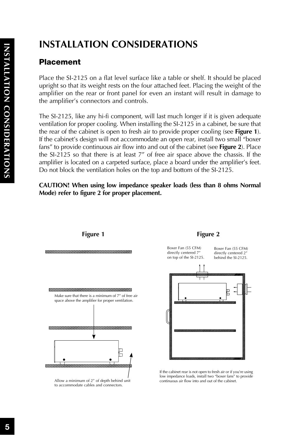 Installation considerations, Placement, Installation c onsi de rations 5 | Niles Audio SI-2125 User Manual | Page 6 / 20