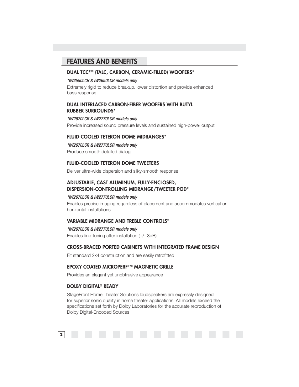 Features and benefits | Niles Audio IW2770LCR User Manual | Page 4 / 16