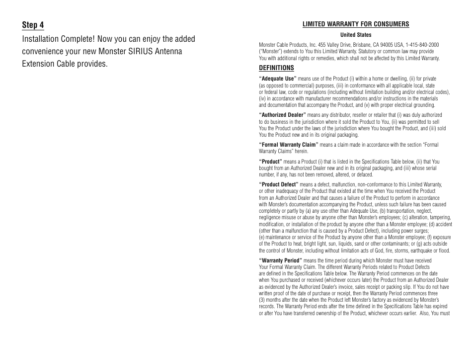 Niles Audio SIRIUS ANTENNA EXTENSION CABLE User Manual | Page 4 / 7