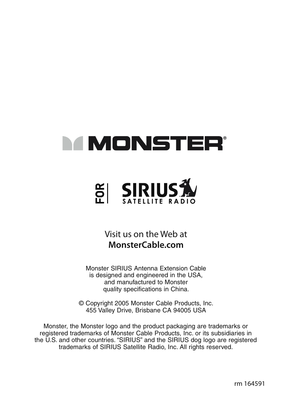 Fo r | Niles Audio SIRIUS ANTENNA EXTENSION CABLE User Manual | Page 7 / 7