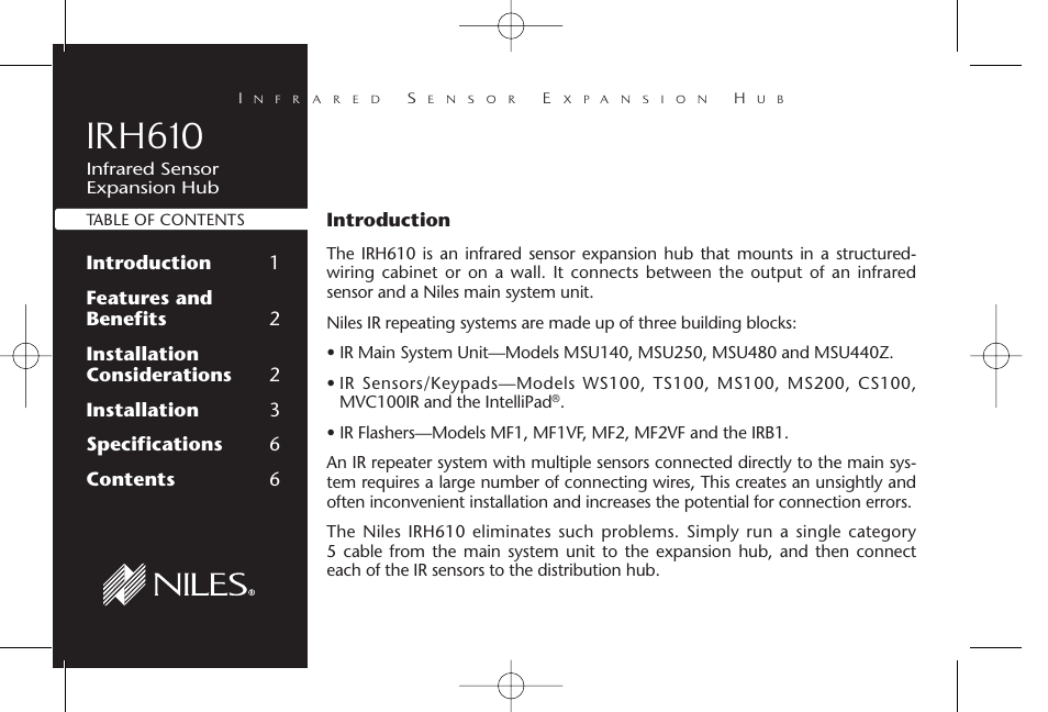 Irh610, Introduction | Niles Audio IRH610 User Manual | Page 2 / 8
