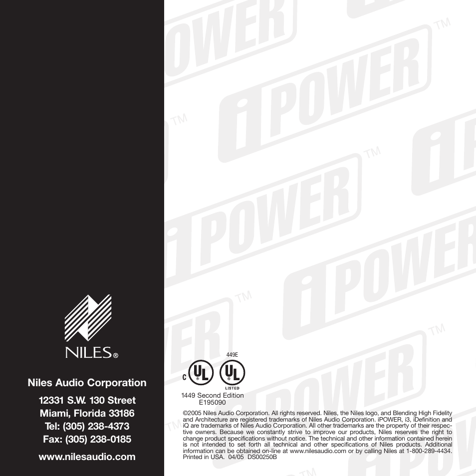 Niles audio corporation | Niles Audio AC-8CX User Manual | Page 23 / 23