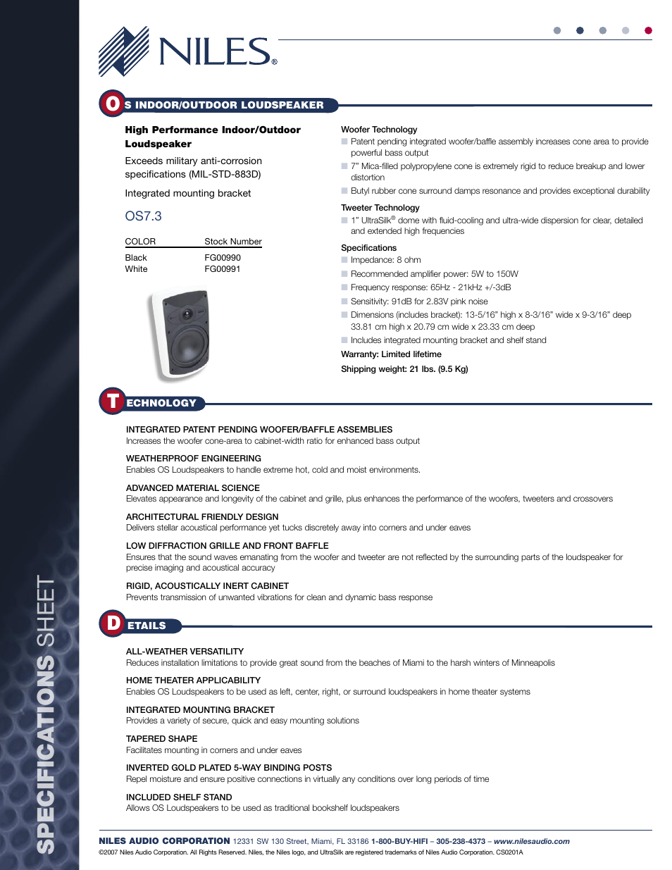 Niles Audio Niles OS7.3 User Manual | Page 2 / 2