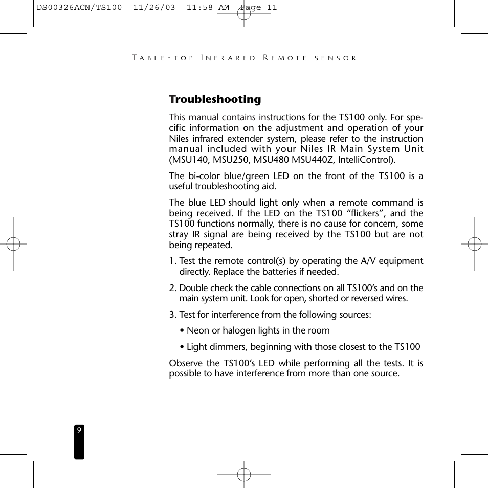 Troubleshooting | Niles Audio TS100 User Manual | Page 10 / 16