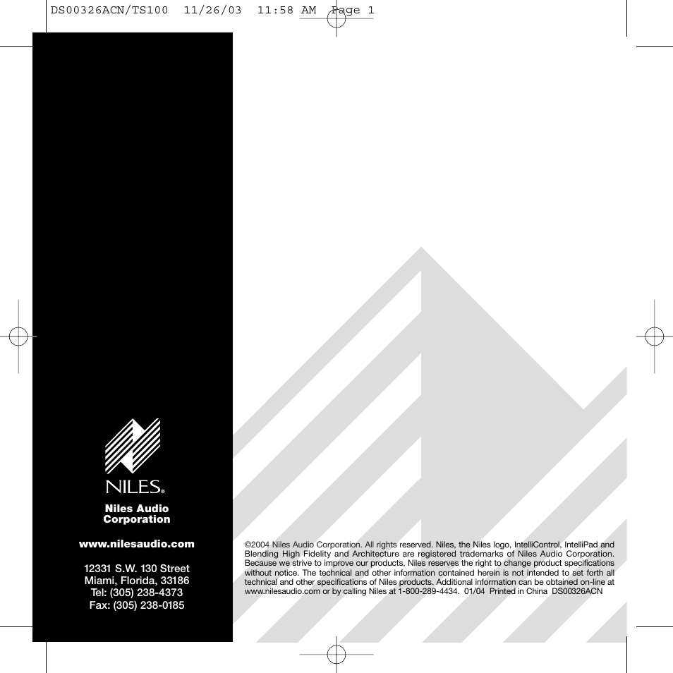 Niles Audio TS100 User Manual | Page 16 / 16