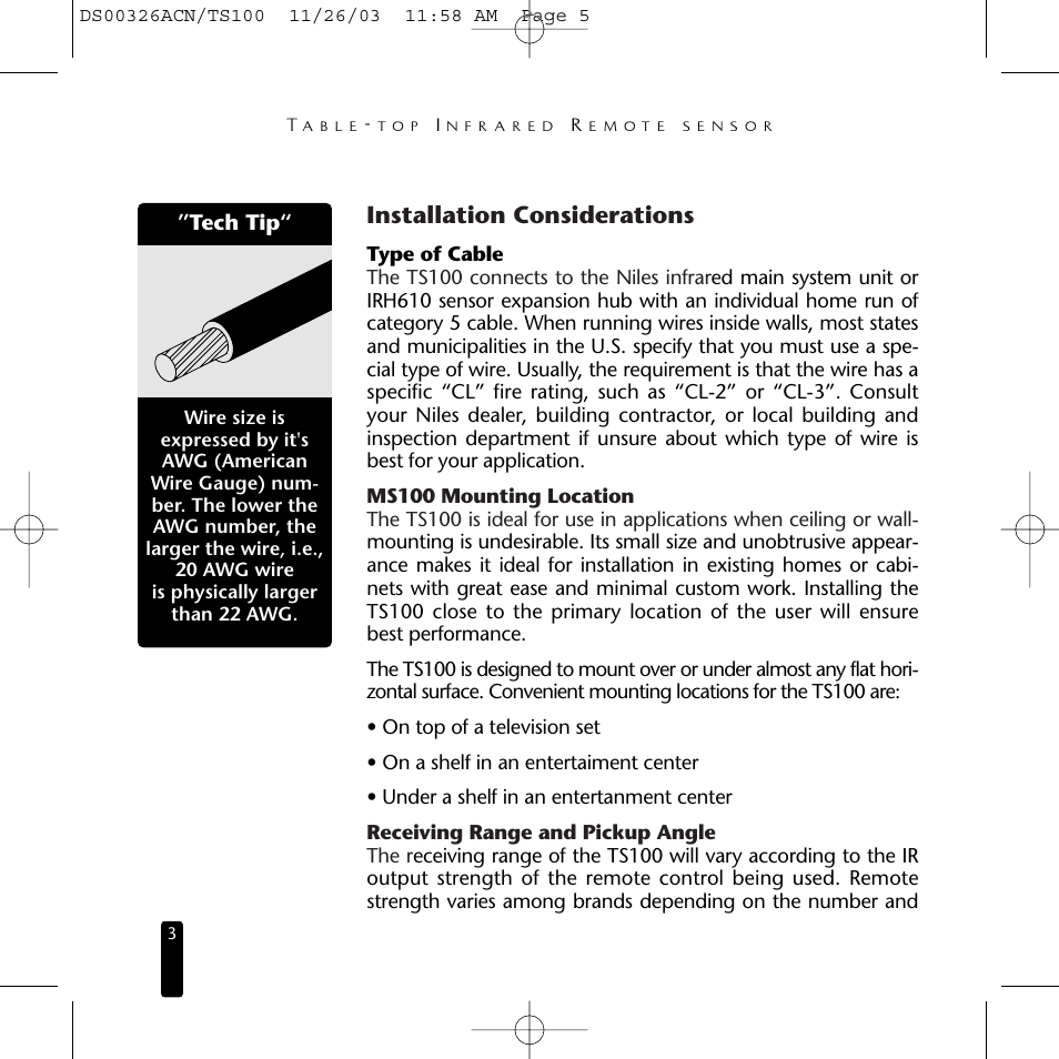 Installation considerations | Niles Audio TS100 User Manual | Page 4 / 16