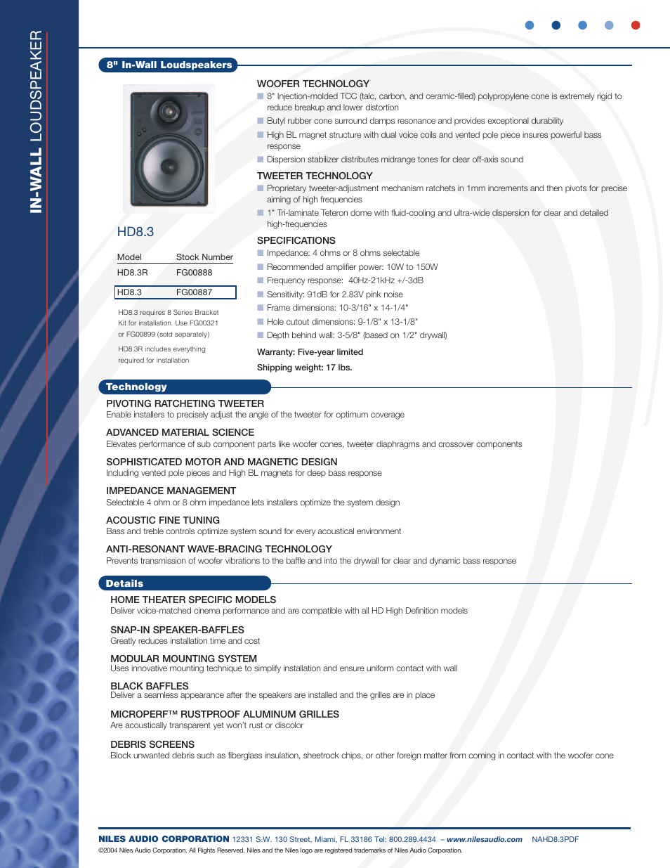 In-w all loudspeaker, Hd8.3 | Niles Audio HD8.3  EN User Manual | Page 2 / 2