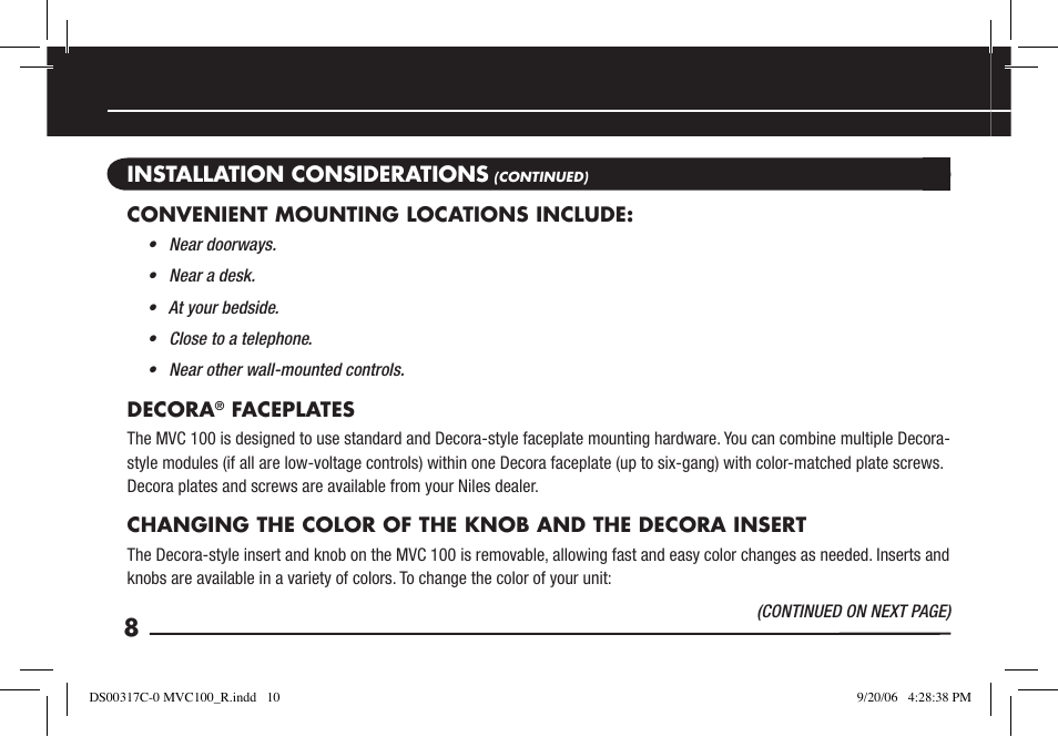 Niles Audio MVC100R User Manual | Page 10 / 24