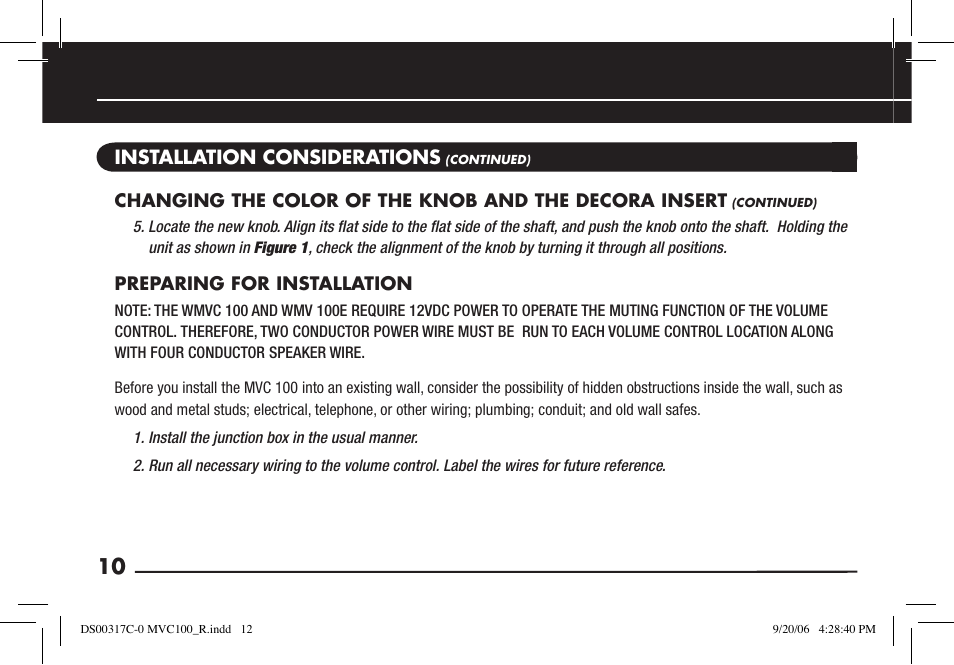 Installation considerations | Niles Audio MVC100R User Manual | Page 12 / 24