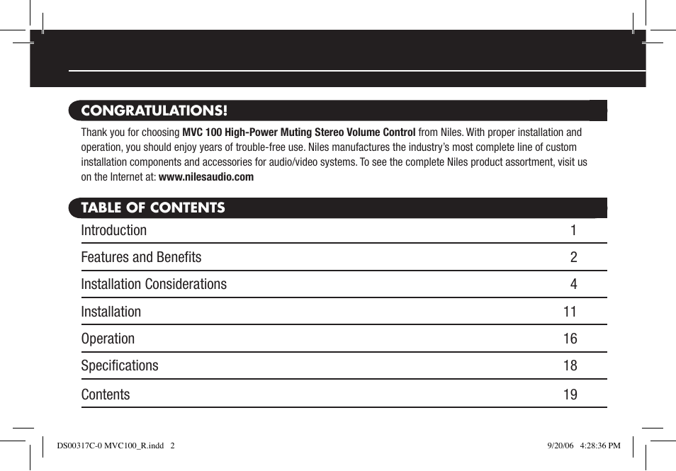 Niles Audio MVC100R User Manual | Page 2 / 24