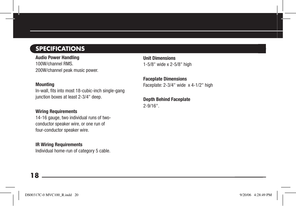 Niles Audio MVC100R User Manual | Page 20 / 24