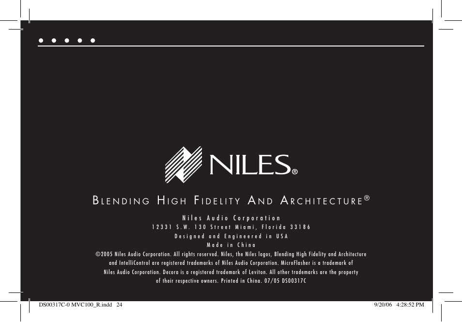 Niles Audio MVC100R User Manual | Page 24 / 24