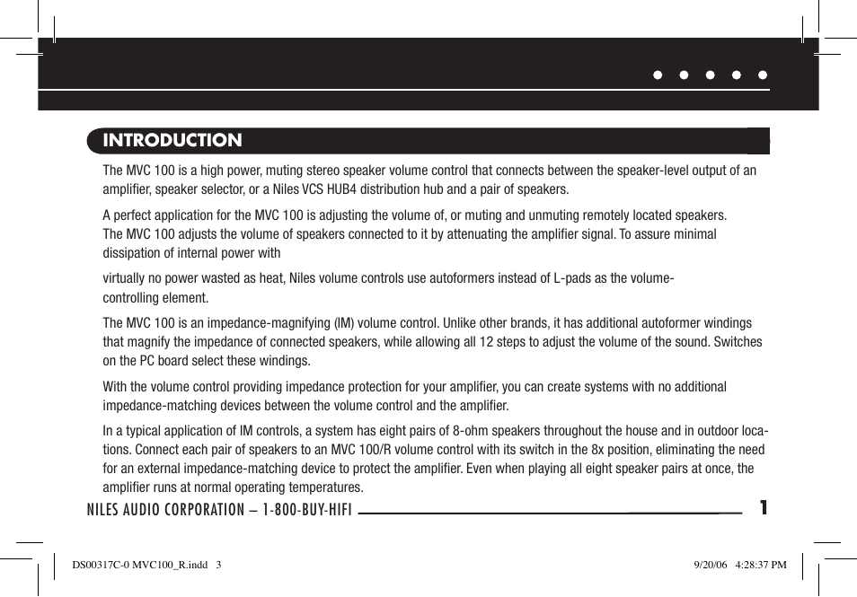 Niles Audio MVC100R User Manual | Page 3 / 24